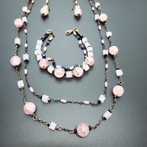 One-of-a-kind, pink crack glass & pink Opal set